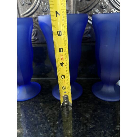Anchor Hocking Cobalt Blue Frosted Fountainware 12 oz Fountain Parfait Glasses - Picture 4 of 9